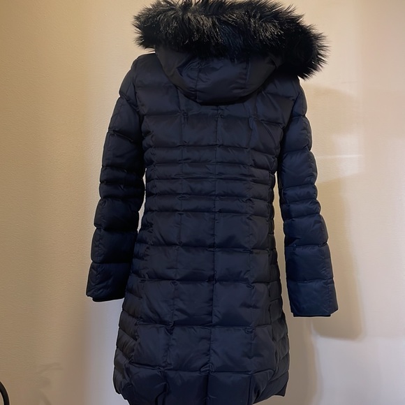 Talbots Black Mid-length Puffer Detachable Faux Fur Hood Checker Accent - Picture 8 of 13